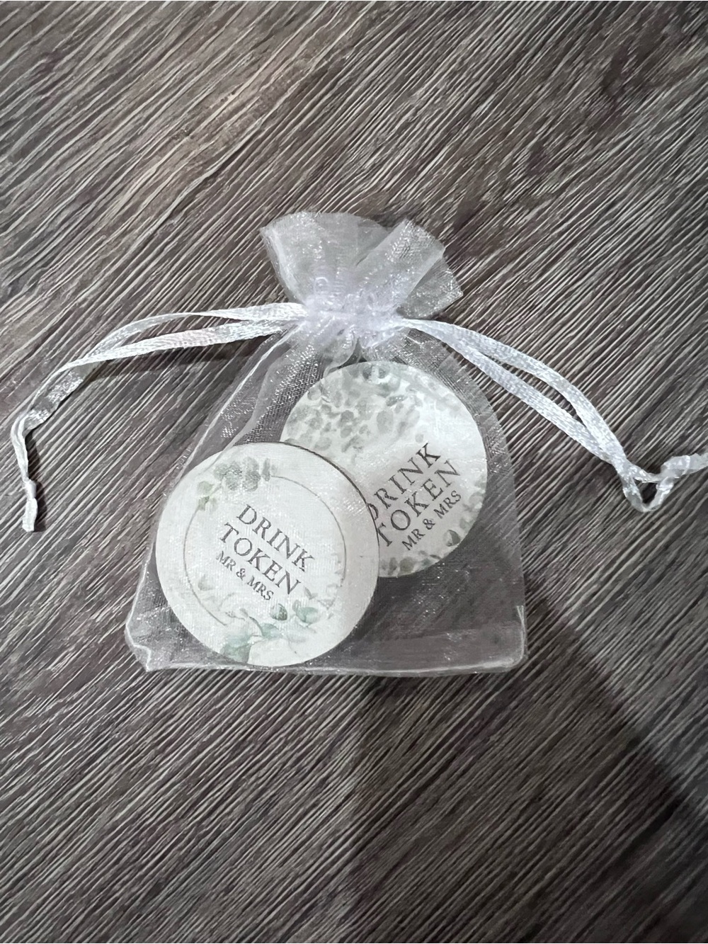 Mr. & Mrs. Drink Tokens - White Decorative Wedding (Set of 20)
